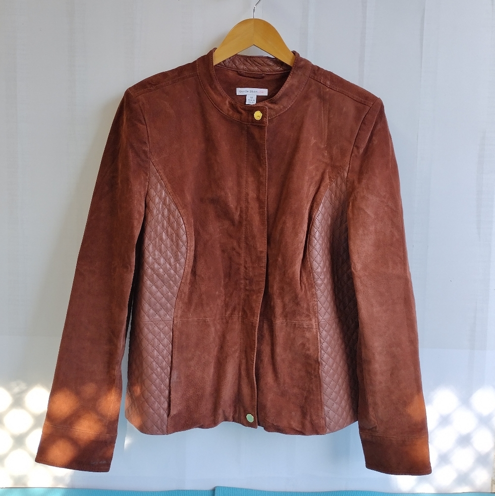 Isaac Mizrahi Live Leather Suede Full Zip Jacket - 14